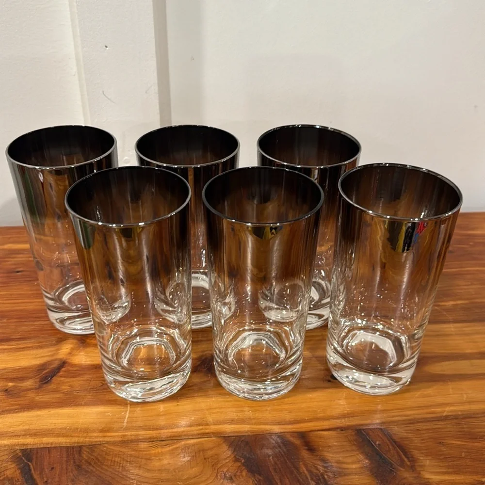 Vtg Mid Century Modern Dorothy Thorpe Style Mercury Fade Design Bar Glasses x 6